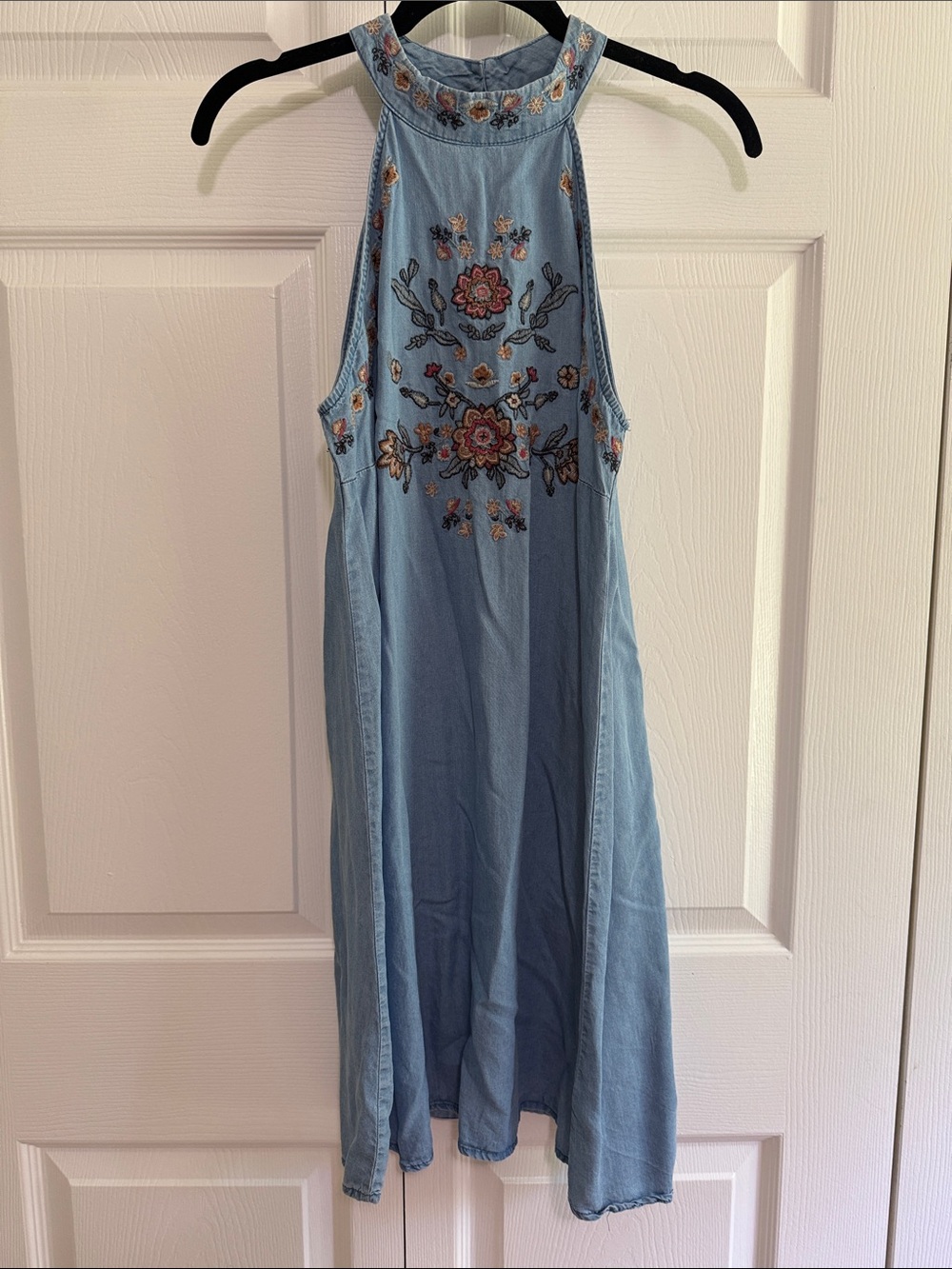 Blu Pepper Light Blue Embroidered Halter Mini Dress